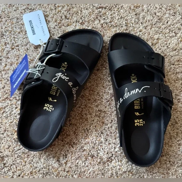 NWT Women’s Sz. 35 (5) Lingua Franca & Birkenstock "give a damn" Arizona Sandal - Picture 4 of 15